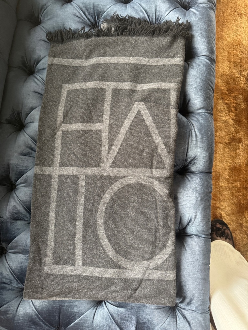 Toteme Gray Geometric Pattern Fringe Scarf